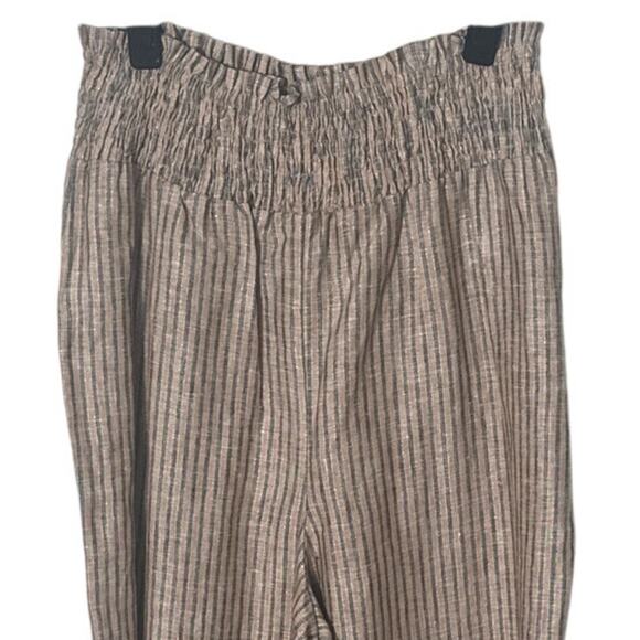 NWT Boden Linen Shirred Waist Camel and Black Lurex Stripe Wide Leg Trousers 4 - Picture 13 of 16